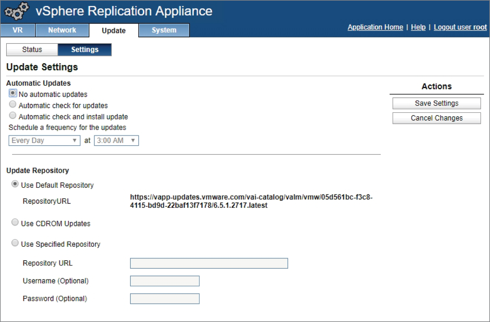 Snapshot of the automatic vSphere Replication appliance updates.