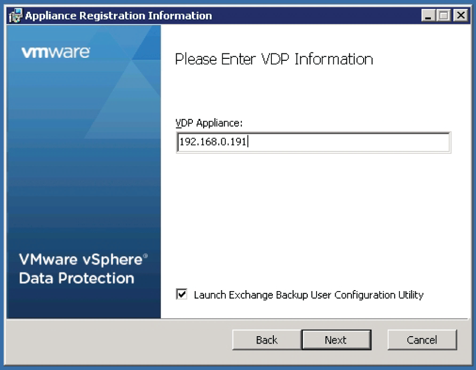 Snapshot of entering the VDP appliance IP address or FQDN.