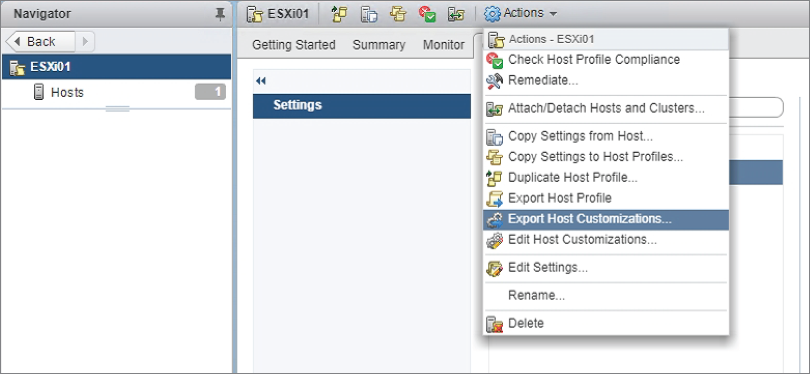 Snapshot of changing security settings on a network switch using a host profile.