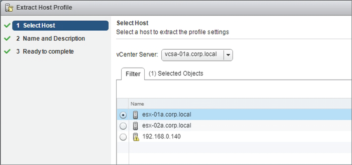 Snapshot of selecting the host profile to apply to the host.