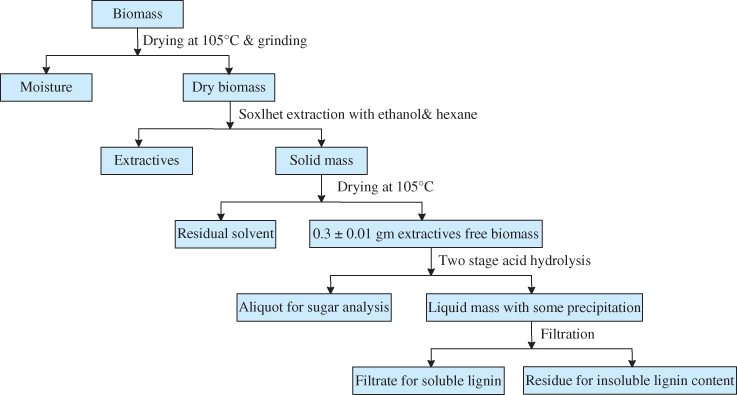 Schematic illustration of the chemical composition analysis scheme of lignocellulosic biomass.