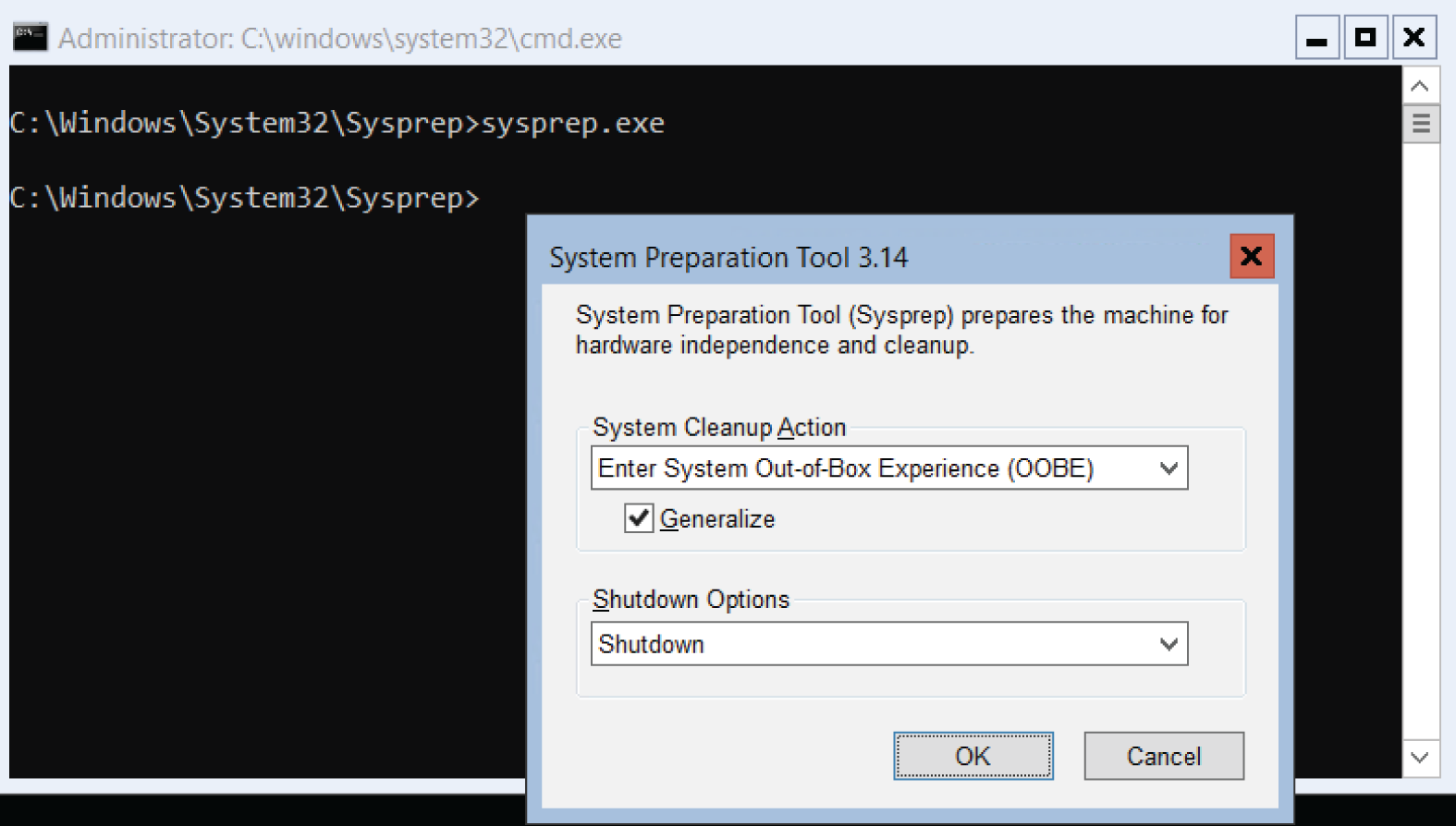 Snapshot of how to prepare an Azure VM for imaging using Sysprep.