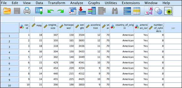 Screenshot of an Excel spreadsheet presenting a collection of apparently unsorted cases loaded directly from the data file.