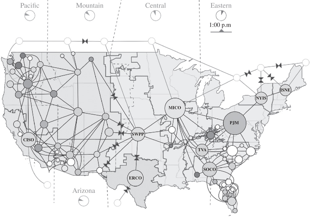 Map depicts an electric interconnections in the continental United States.