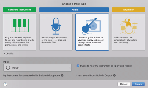 Screenshot of the Choose a Track Type dialog box to specify the type of track to start with.