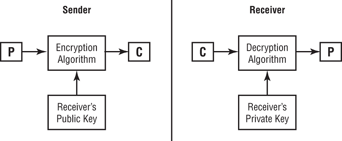 Schematic illustration of asymmetric key cryptography.