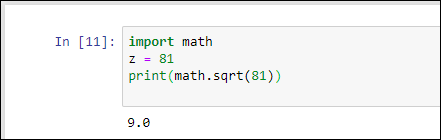 Snapshot of using the sqrt() function from the math module.