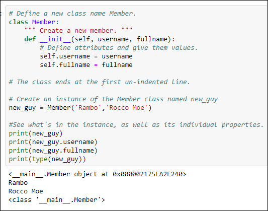 Snapshot of the Member class with username and fullname for both parameters and attributes.