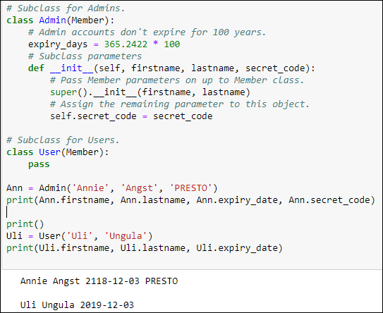 Snapshot of the Admin subclass has a new secret_code parameter.