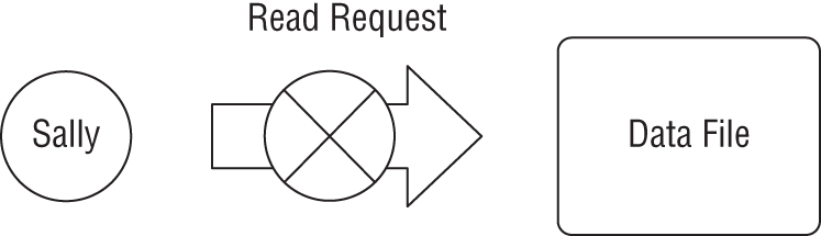 Schematic illustration of Sally's blocked read request for the data file.