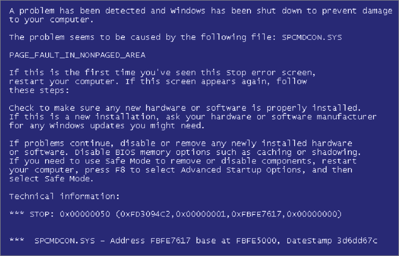 Snapshot of a computer displaying the error message.