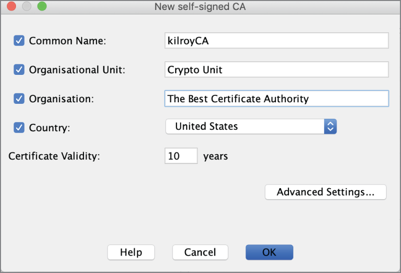 Snapshot of Simple Authority CA creation.