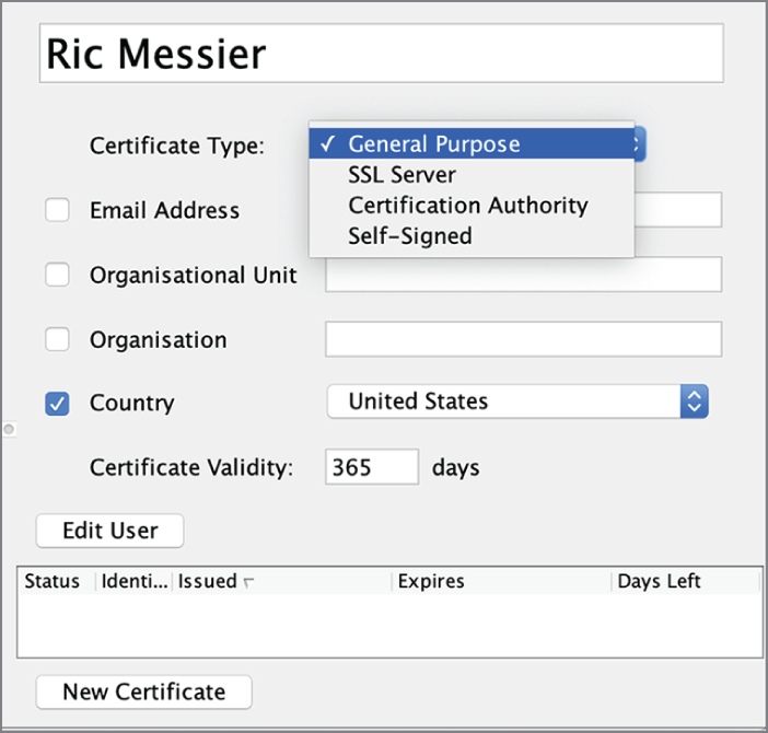 Snapshot of Certificate creation.