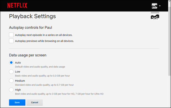 Snapshot of the most streaming services let you choose a data usage setting.