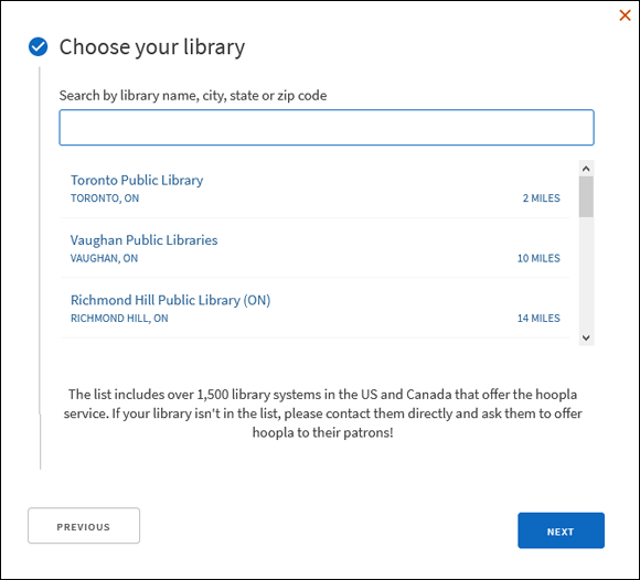 Snapshot of choosing the local library system.