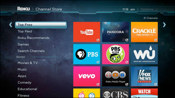 Snapshot of the Roku Channel Store offers lots of free movies and TV shows.