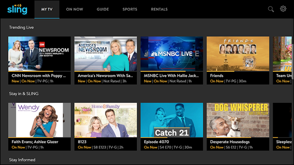 Snapshot of Sling TV replaces your cable service by offering live and on-demand channels.