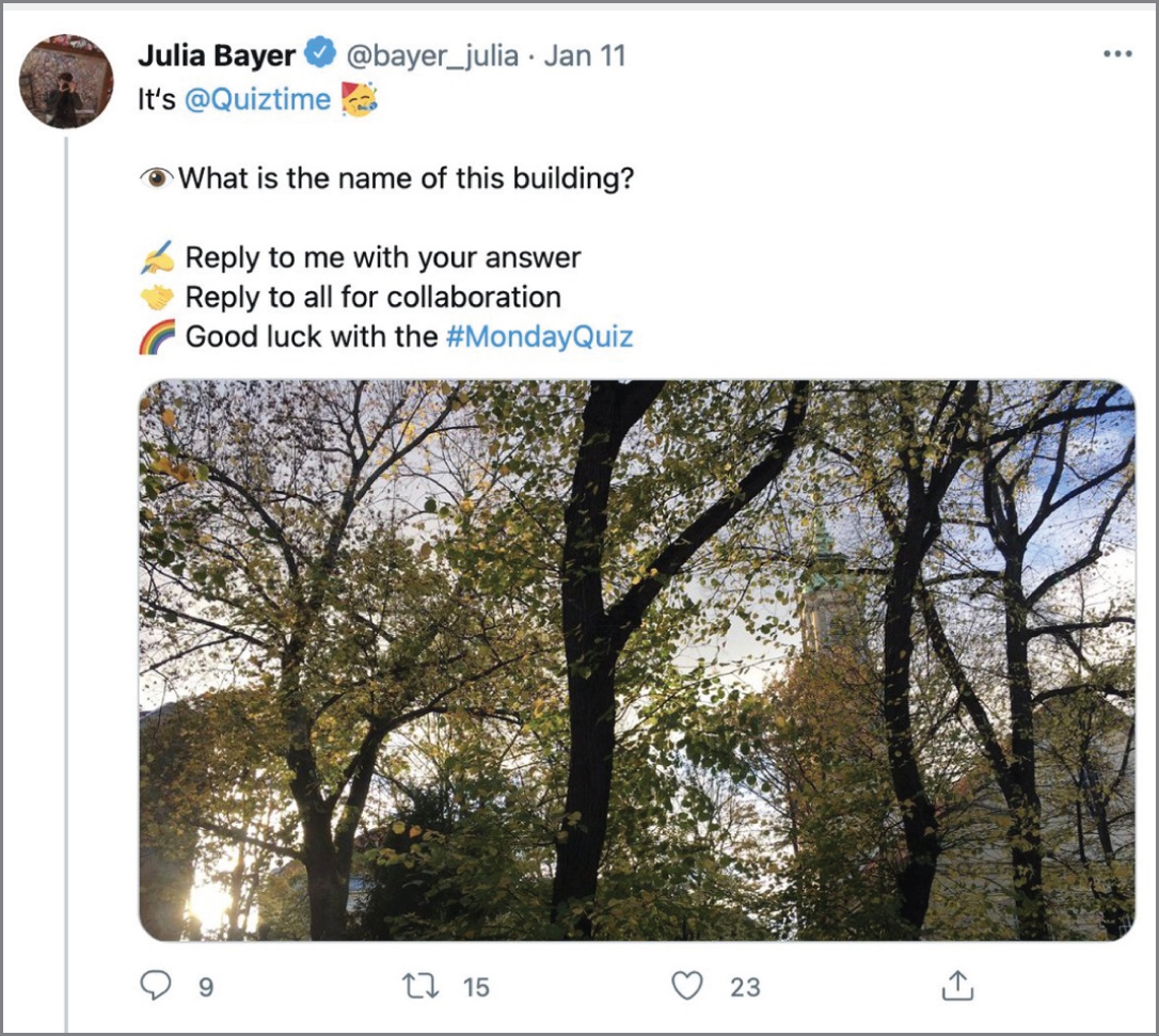 Snapshot of determining the location of the target by photo Twitter: Julia Bayer / @bayer_Julia 1.
