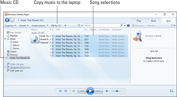 Snapshot of copying music from a CD.