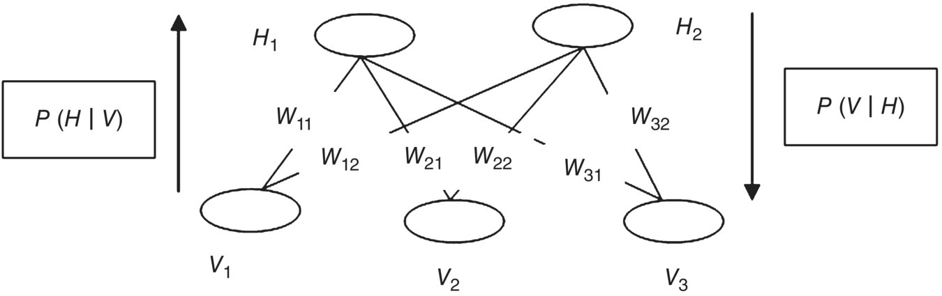 Schematic illustration of the restricted Boltzmann machine basic architecture.