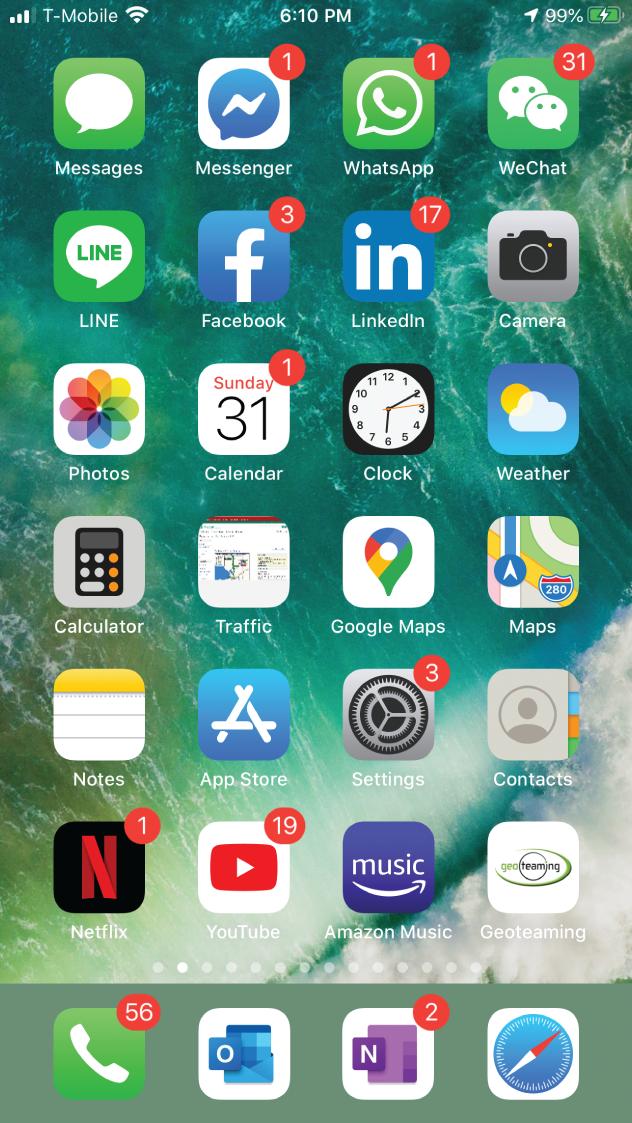 Snapshot of the home screen of an iPhone.