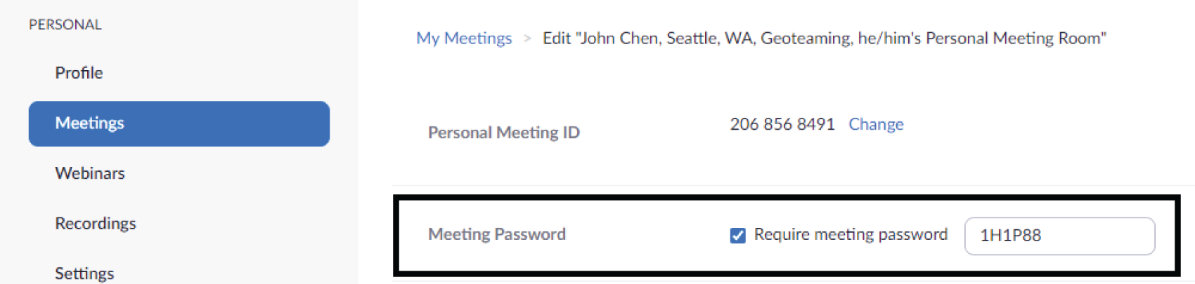 Snapshot of applying the password for the corresponding meeting.