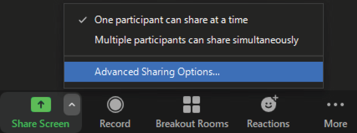 Snapshot of clicking advanced sharing options.