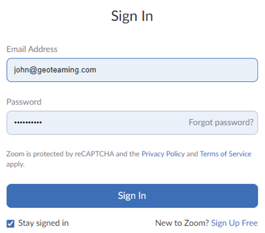 Snapshot of the log in page to an account on zoom.us.
