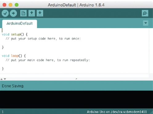 Snapshot of the initial window of Arduino IDE.