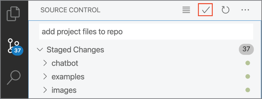 Snapshot of the Commit Changes icon is used to commit the staged changes.