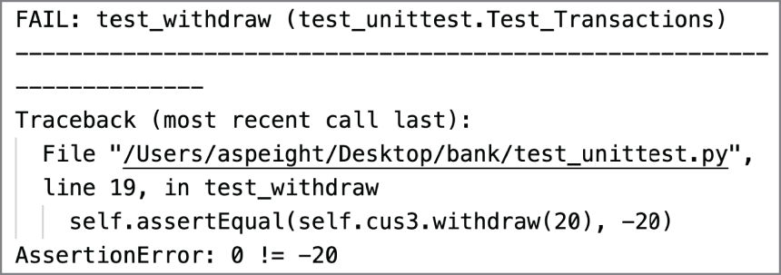 Snapshot of a test failed for the self.assertEqual case.