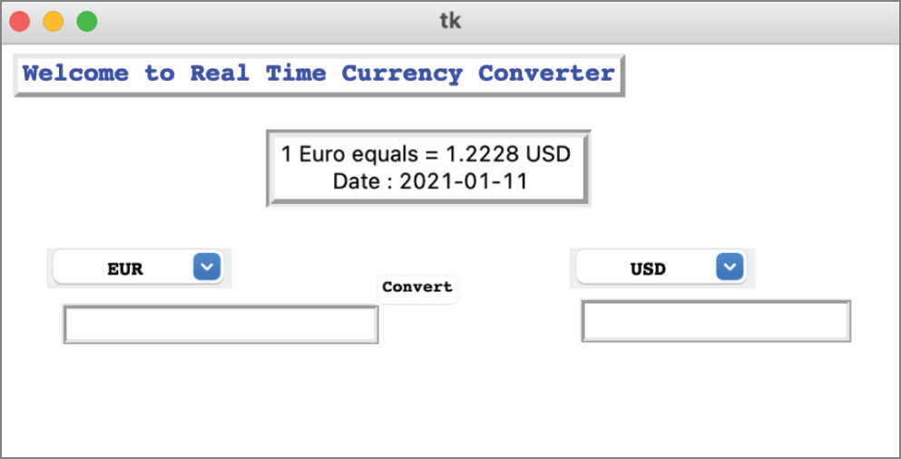 Snapshot of the currency converter interface