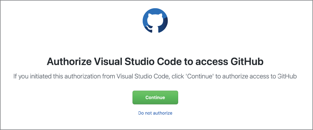 Snapshot of you are prompted to authorize Visual Studio Code to access GitHub within the browser window.