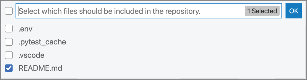 Snapshot of the README.md file is selected to be included in the repository.