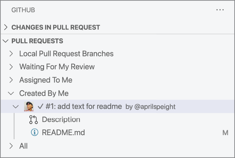 Snapshot of pull requests are organized into subsections within the Pull Request view.