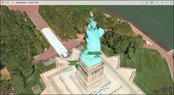 Snapshot of the Statue of Liberty shines in the Maps application.