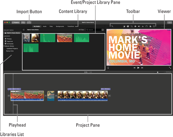 Snapshot of iMovie which is a lean, mean, video-producing machine.