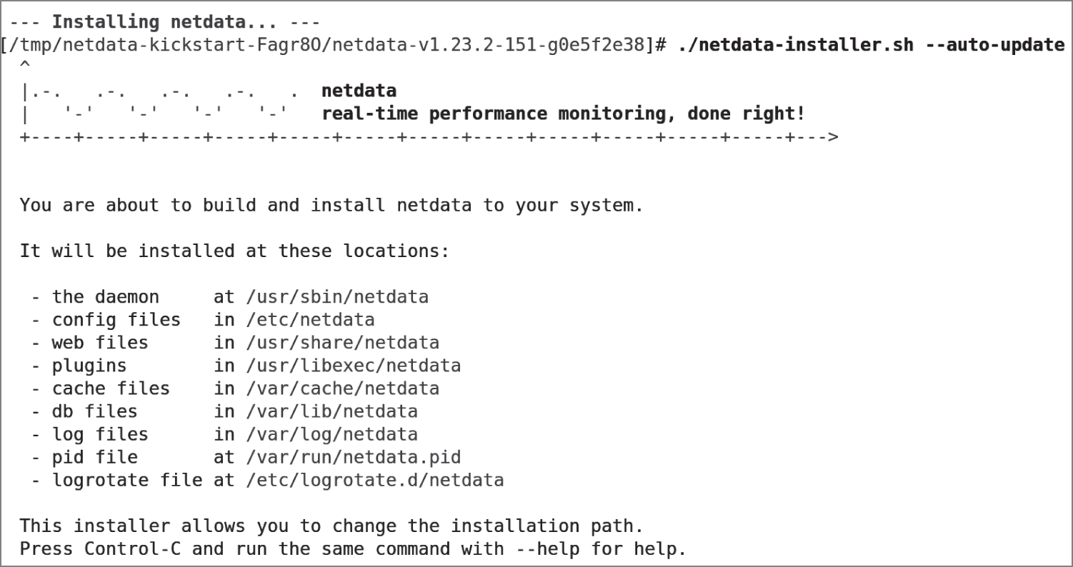 Snapshot of the start of the Netdata installation process.