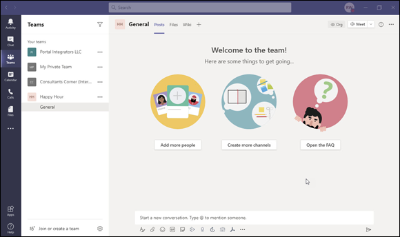 Snapshot of Microsoft Teams running in a web browser.