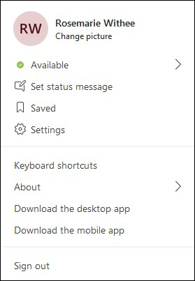 Snapshot of the profile drop-down menu has options to install the desktop and mobile apps.