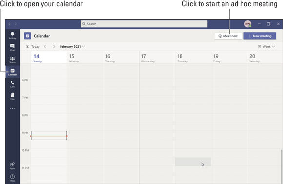 Snapshot of viewing the Outlook calendar in Teams.