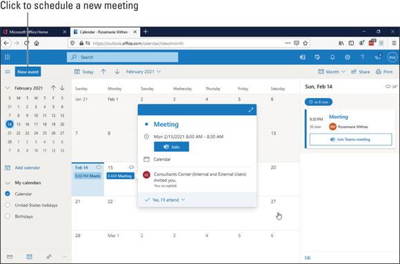 Snapshot of viewing a scheduled Teams meeting in Outlook.