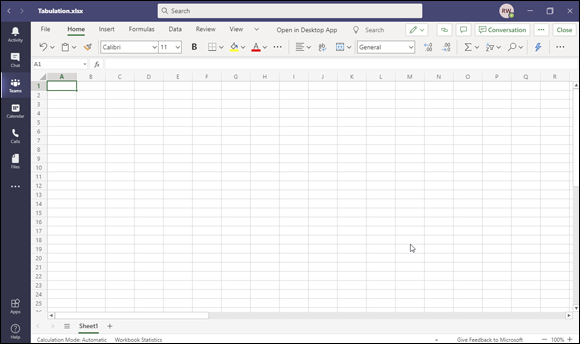 Snapshot of the Excel app for Teams rendering a spreadsheet.
