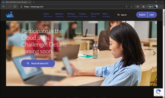 Snapshot of the Microsoft Teams Users Group website.