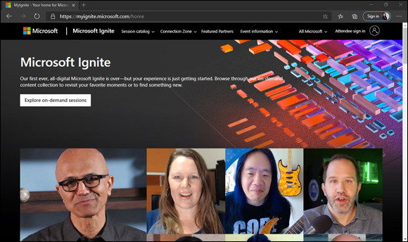 Snapshot of the Microsoft Ignite conference home page.
