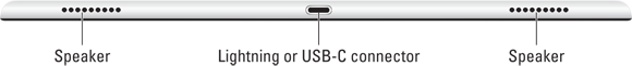 Illustration of full-size iPad models having speaker ports and a connection port on the
bottom.
