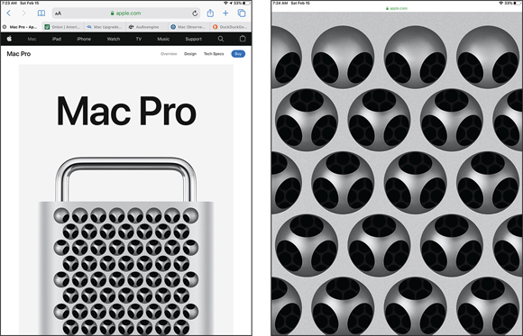 Photo illustration of two views from Apple’s web page for the 2019 Mac Pro.