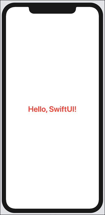 Screenshot of a mobile screen displaying the Text view after applying the chains of modifiers (Hello, SwiftUI).