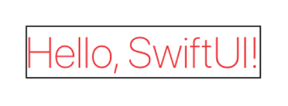 Illustration displaying a border on the Text view with the phrase Hello, SwiftUI! Inscribed.