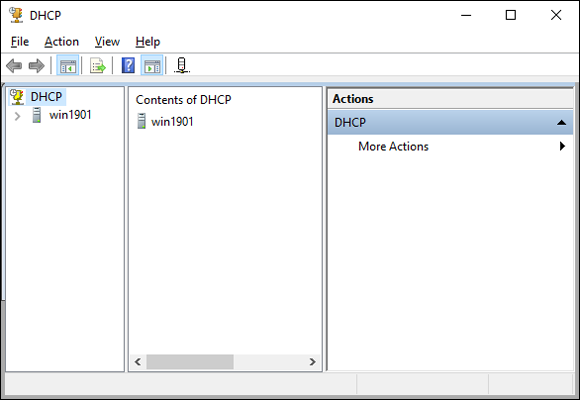 Snapshot of the DHCP management console.